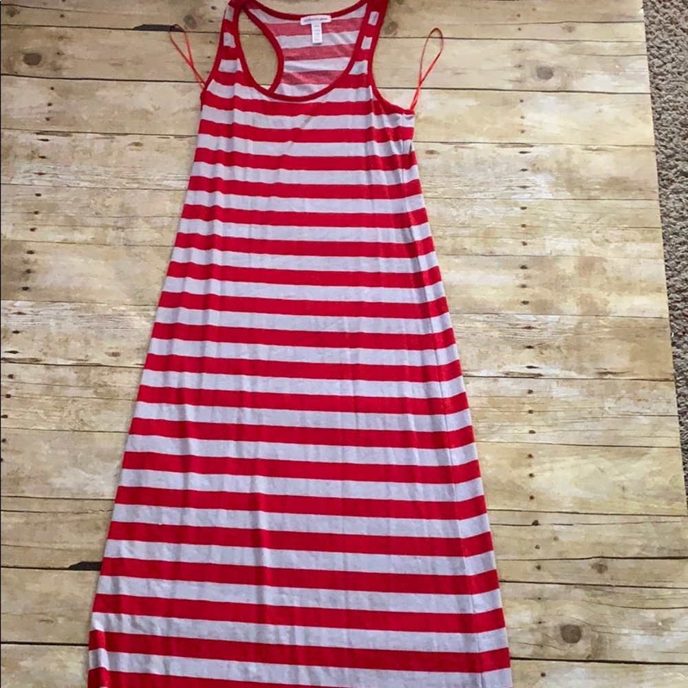 Red and light gray stripped maxi dress